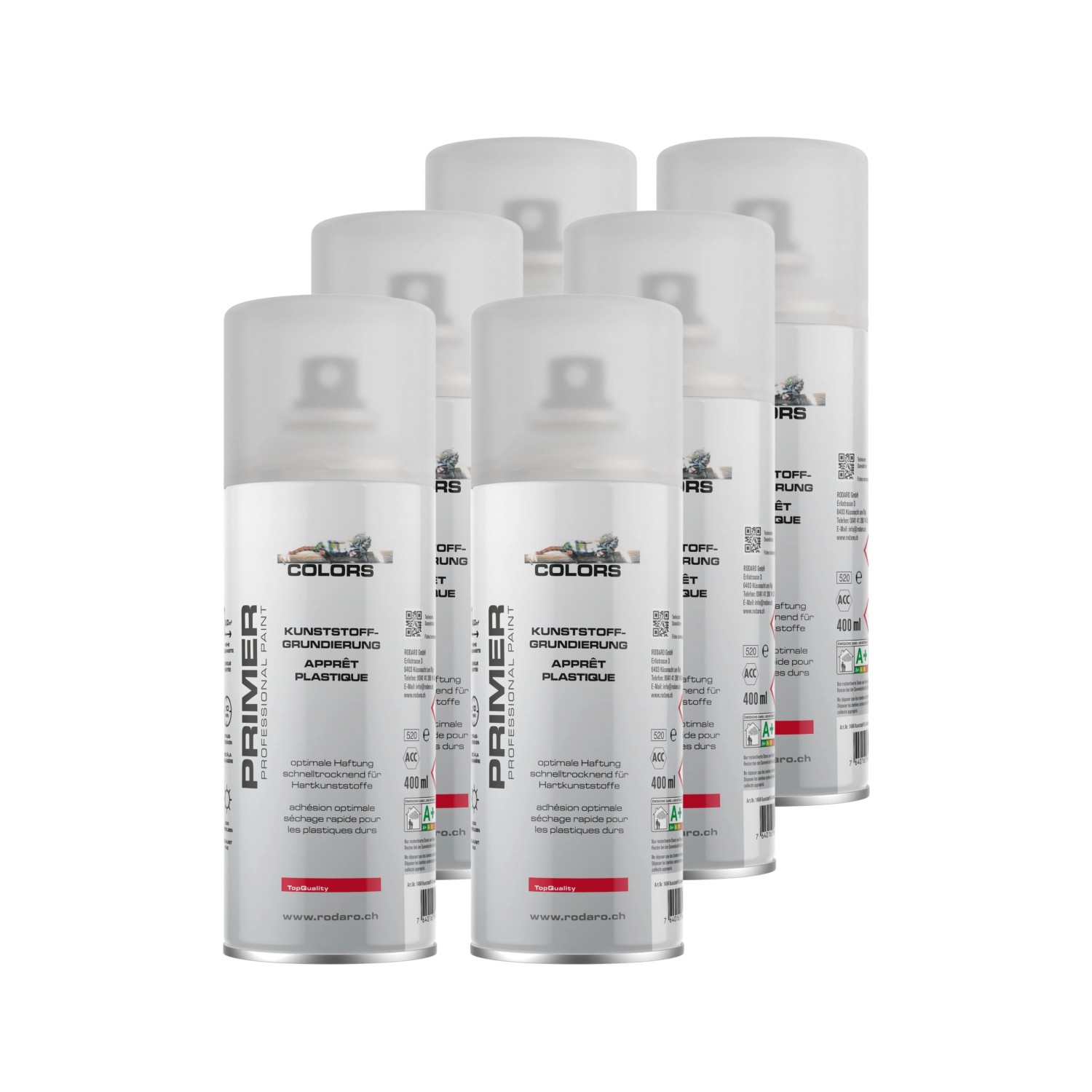 COLORS Kunststoffgrundierung Sprühlack 6er Set 400ml Farblos