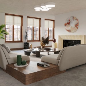 Weiße Sollux Lighting Hängeleuchte Arena 35 im modernen Wohnzimmer.