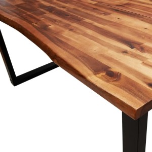 vidaXL Esstisch mit Baumkante, 160x80 cm, Akazie Massivholz und U-förmigen Stahlbeinen.