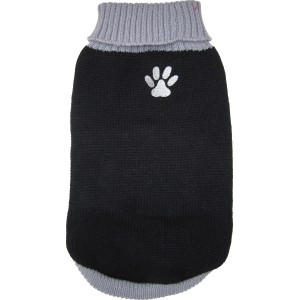 Schwarzer Heim Hundepullover Arktis Gr. 45 mit Pfoten-Motiv und grauem Rollkragen.
