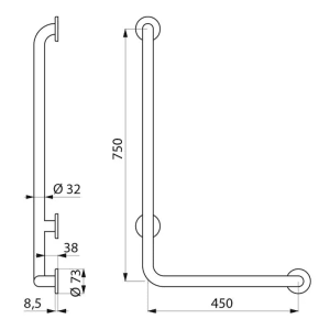 Delabie Handlauf L-Form Ø32 mm H750 mm Nylon weiß
