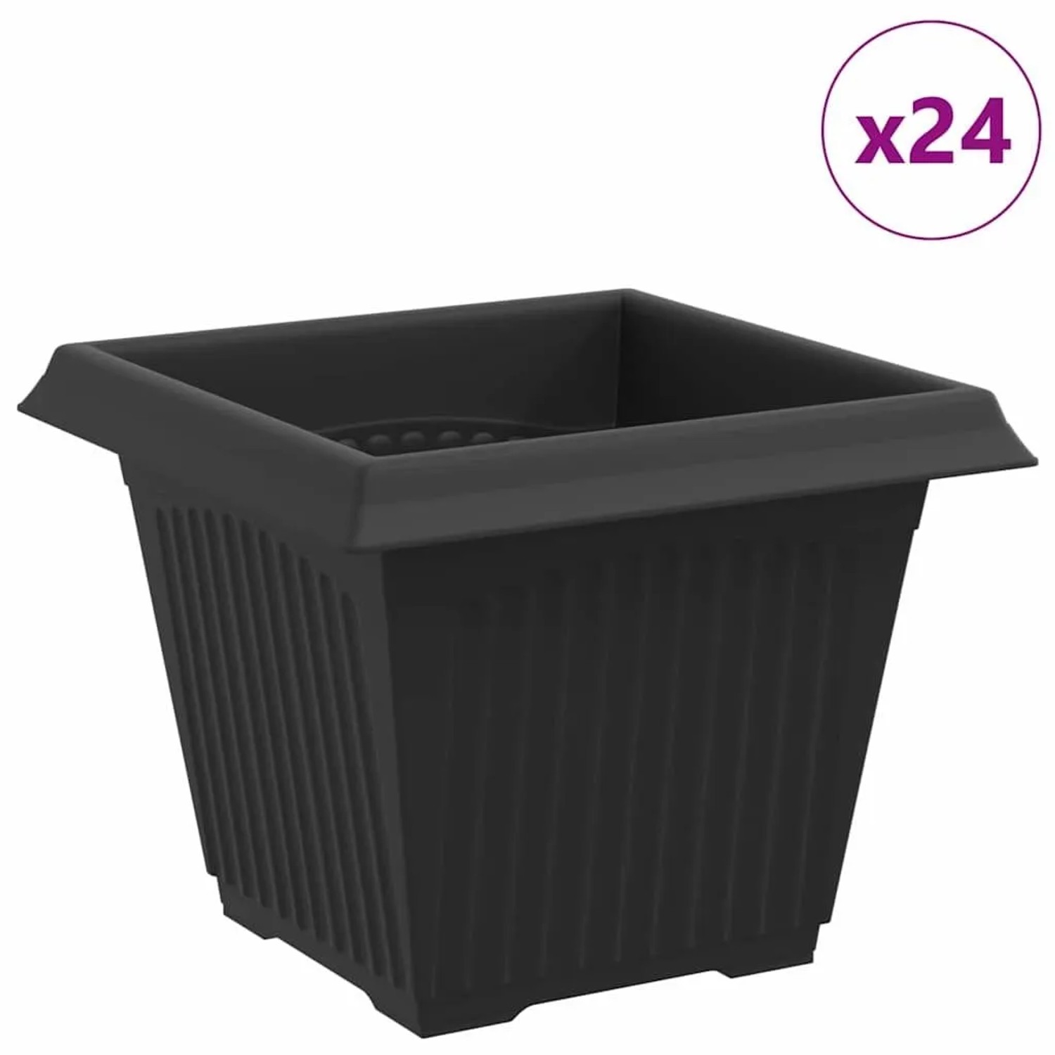 vidaXL Quadratischer Blumentopf 24 Stk Schwarz 33 x 33 x 26 cm 42020352