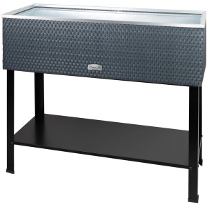 Anthrazitfarbenes Wilk Kräuterbeet Rattan, 95x40x85 cm, mit Ablage für Pflanzzubehör.