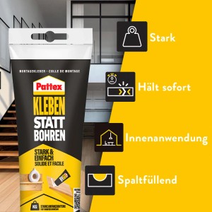 Pattex Montagekleber, Kleben statt Bohren, 250g Tube, weiß. Kraftkleber für Montagearbeiten.