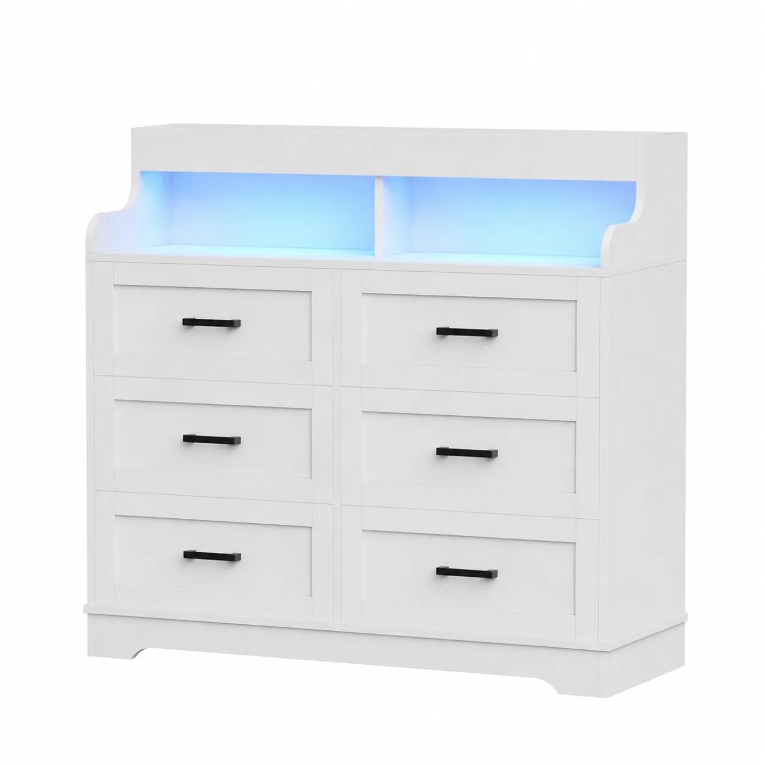 PXloue Sideboard Kommode 6 Schubladen mit LED und Ladestation