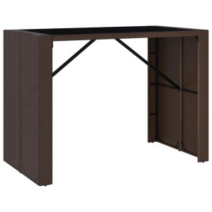 vidaXL Gartenbar-Tisch aus Poly Rattan in Braun mit schwarzer Glasplatte.
