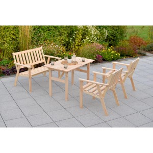 Merxx Gartenmöbel-Set Sylt, 4-teilig aus Kiefernholz mit Tisch, Bank und zwei Stühlen.