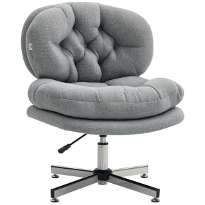 Grauer HOMCOM Bürostuhl mit Knopfheftung, Stahlrahmen und Drehfunktion.