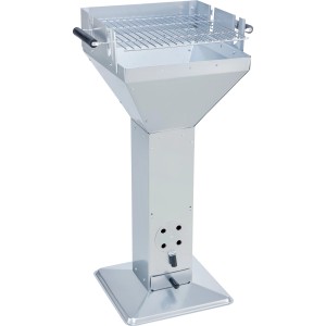 Säulen-Holzkohlegrill mit Stahlsockel, 92x52x38,5cm, mit verchromtem Grillrost und Ascheschublade.