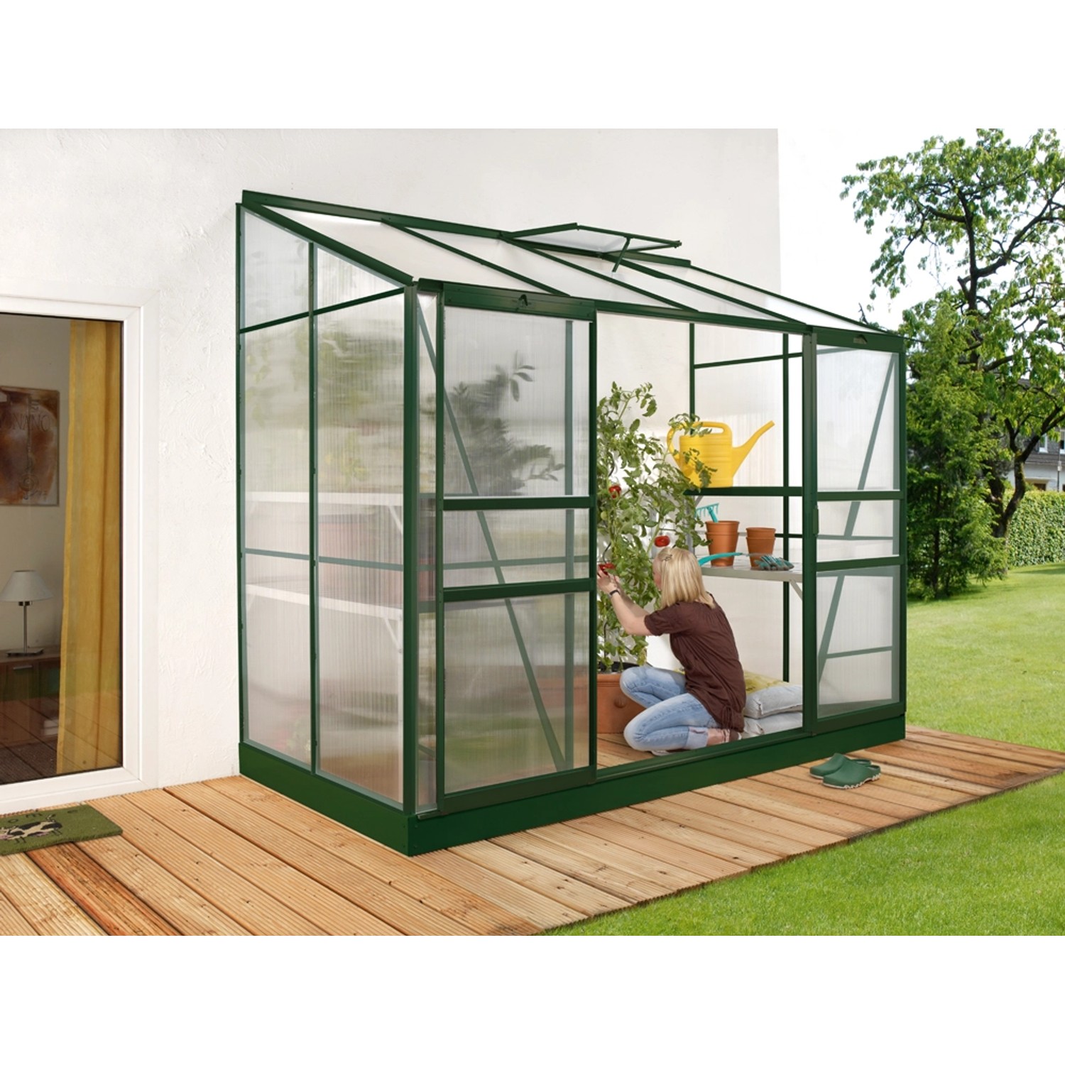 Vitavia Anlehn-Gewächshaus Ida 3300 mit 4 mm HKP 3,3 m² Grün