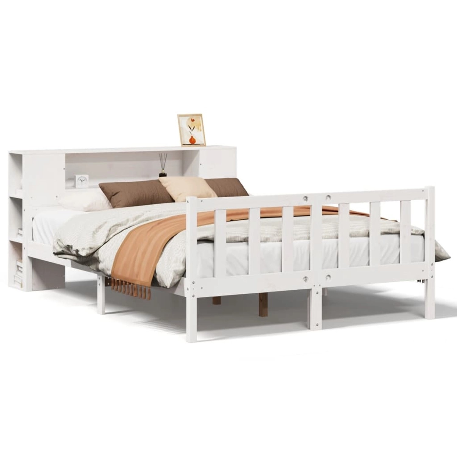 vidaXL Massivholzbett mit Regal ohne Matratze Weiß 150x200 cm Kiefer 332208 günstig online kaufen