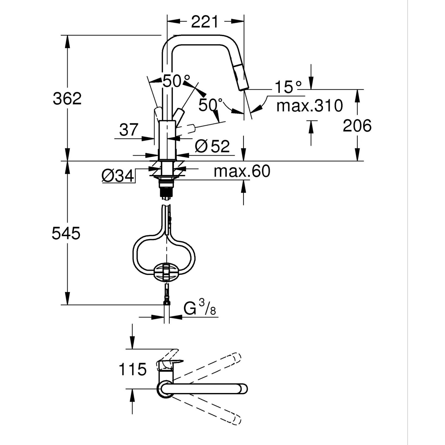 Grohe Küchenarmatur mit Brause Start Einhand 1/2