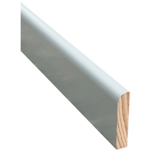 Graue Kiefer Sockelleiste, 30x5x2400 mm, für harmonischen Wandabschluss.