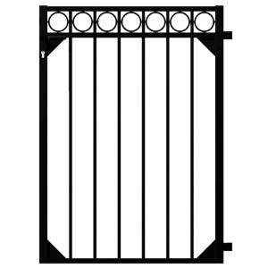 Schwarzes Metallzaun Einzeltor Circle, 120x96,5 cm, mit dekorativen Kreisen. Gartentor ohne Pfosten.