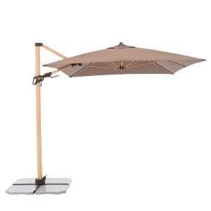 Doppler Ampelschirm Alu Wood, 300x220 cm, Greige, mit Dreh- und Neigungsfunktion.