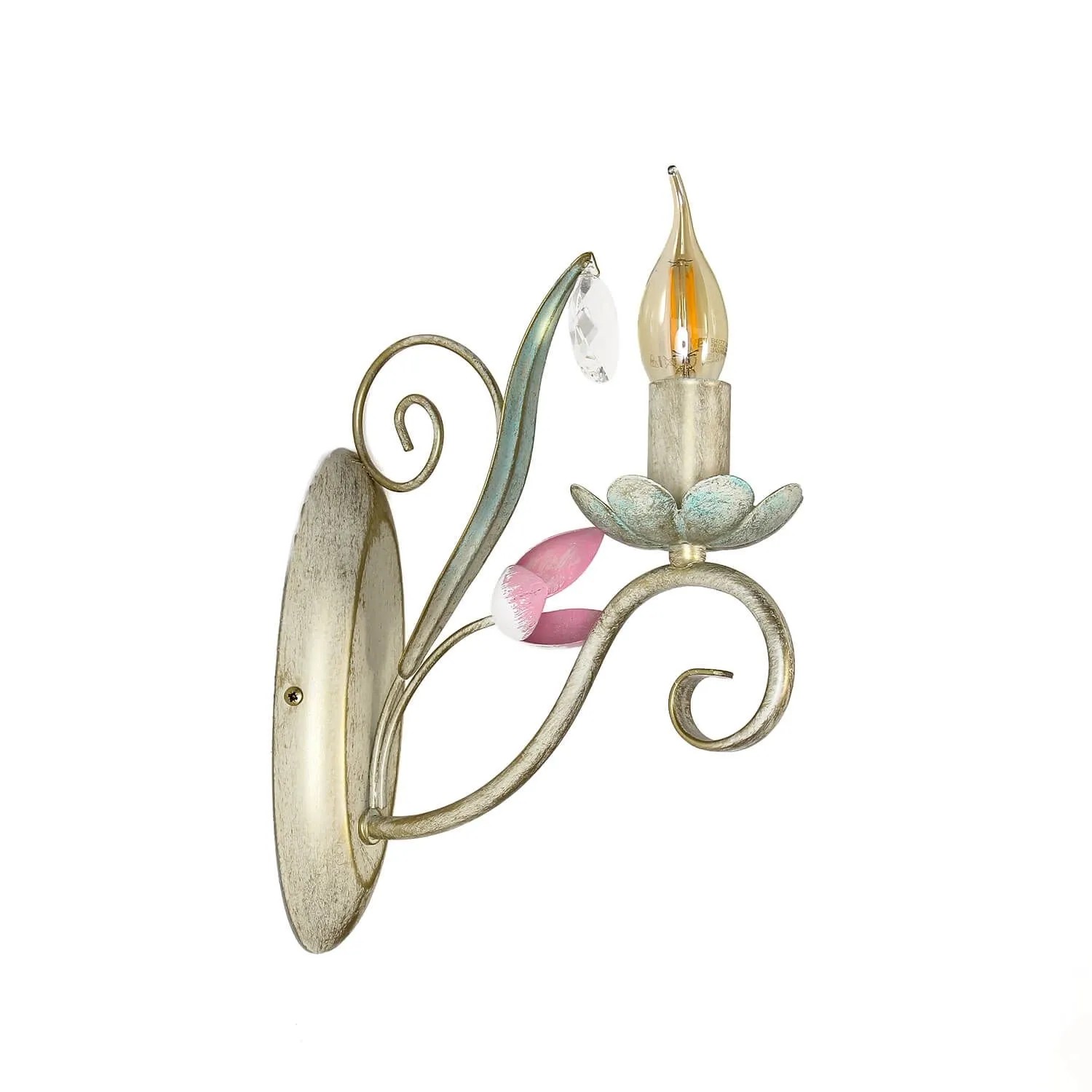 Licht-Erlebnisse Wandlampe Floral 28 cm Hoch Weiß Rosa Grün E14