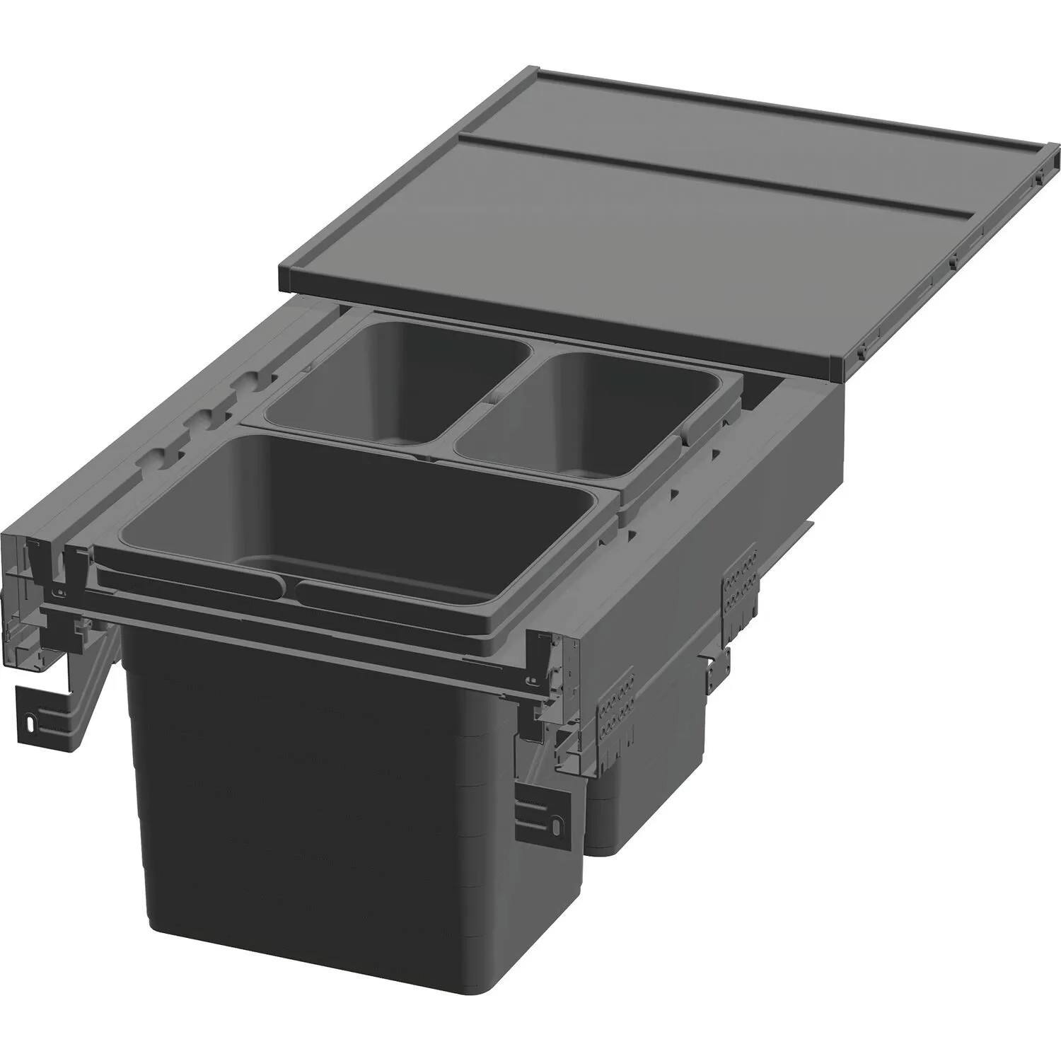 Ninka Abfalltrennsystem Eins2pack Push-to-open Korpusbreite 500mm 2x8, 1x17, Kunststoff Dunkelgrau