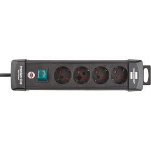 Brennenstuhl Premium-Line Steckdosenleiste, 4-fach, schwarz, mit Schalter und 1,8 m Kabel.