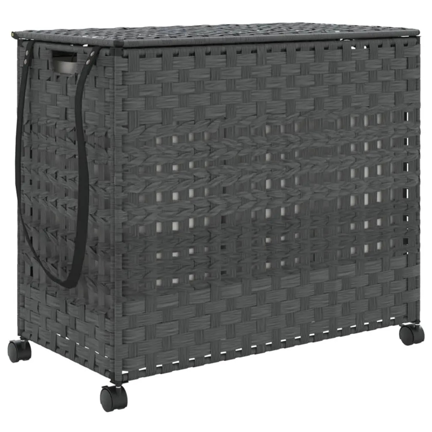 vidaXL Wäschekorb mit Rollen Grau 66x35x60 cm Rattan 372046