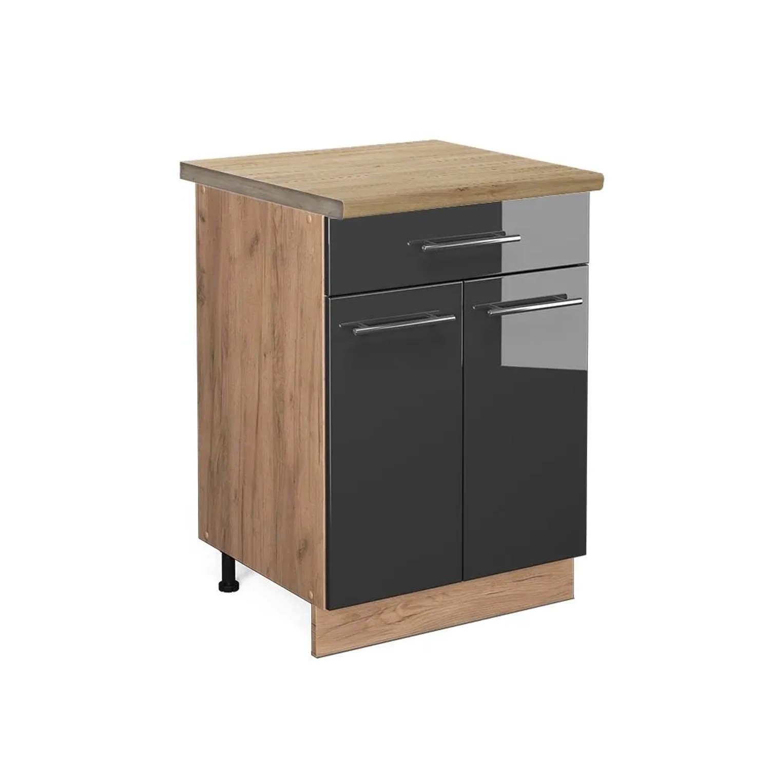 Vicco Küchenunterschrank Fame-Line Anthrazit Hochglanz Goldkraft Eiche 60 cm mit Schublade AP Eiche