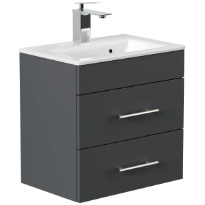 Posseik Badmöbel Portus 500 SlimLine in Grafit mit Waschbecken und zwei Schubladen.