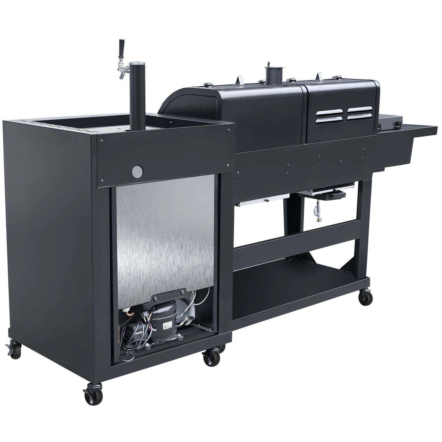 El Fuego Kombigrill 3 in 1 mit Bierkühler und Zapfanlage, Gasgrill und Holzkohlegrill in Schwarz.