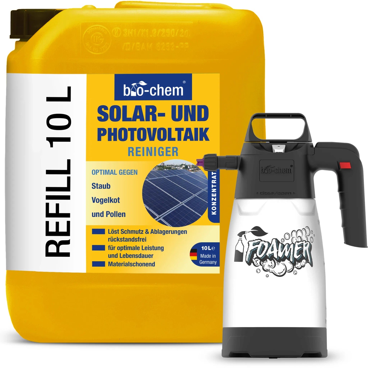 bio-chem Solar- und Photovoltaikreiniger 10, Kanister Set mit Schaumsprüher
