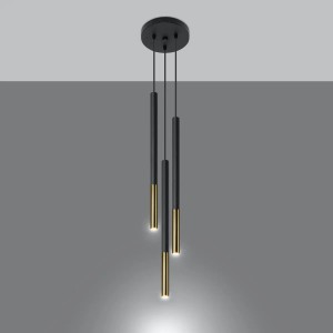 Sollux Mozaica 3P Hängeleuchte in Schwarz und Gold. Moderne Lampe für Wohnzimmer, Esszimmer und Küche.