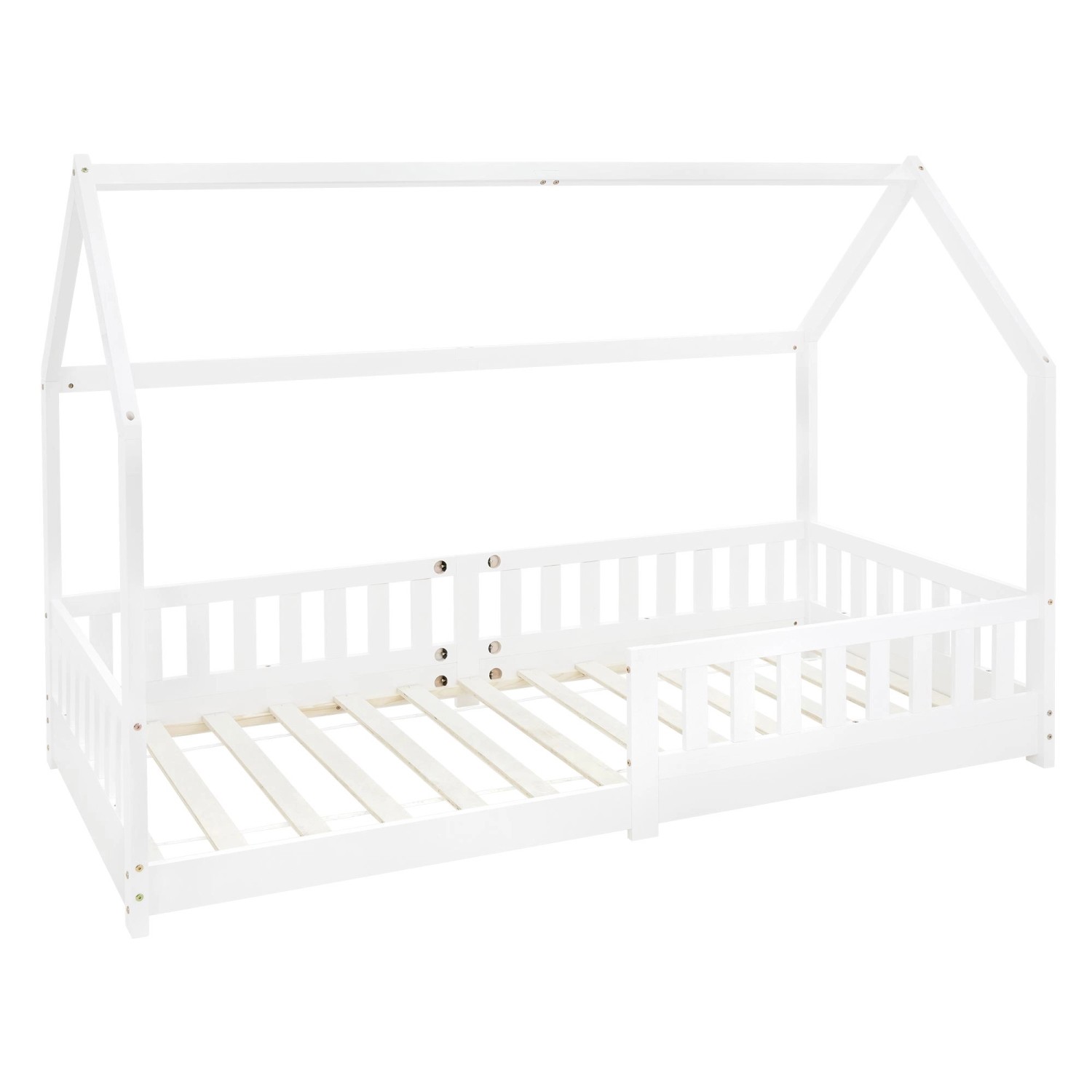 ML-Design Kinderbett 90x200 cm mit Rausfallschutz Dach Lattenrost Weiß
