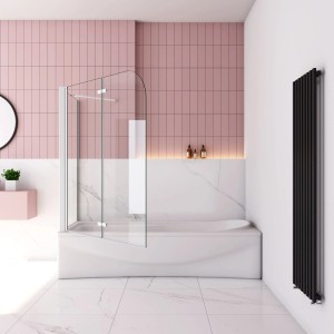 AICA Badewannenaufsatz, 90cm, mit 75cm Seitenwand, 2-teilig, Faltwand aus 6mm Nano-ESG Glas.