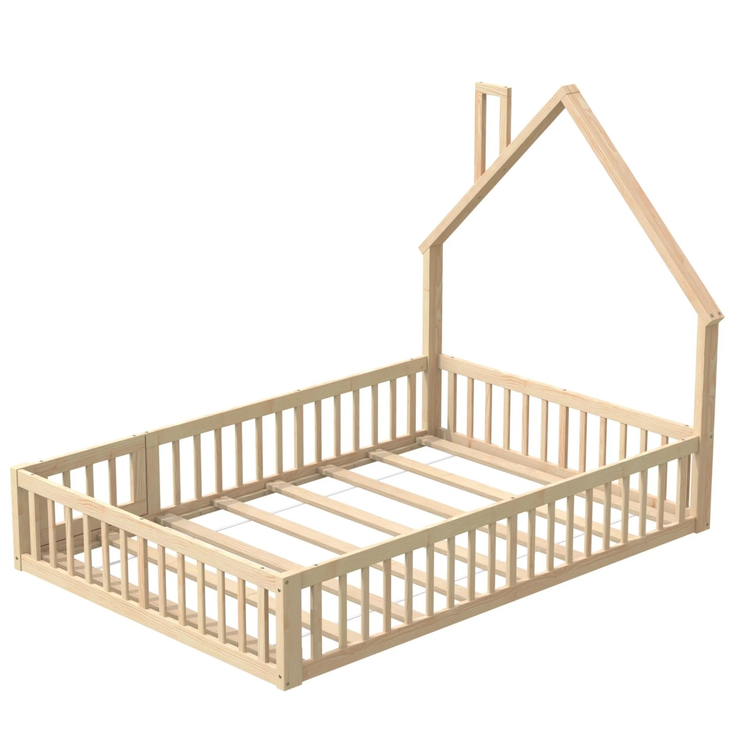 okwish Kinderbett 140×200 Hausbett mit Schornsteinform ohne Matratze