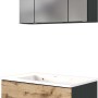 Held Möbel Waschtisch-Set Bari, 80 cm, Wotaneiche/Graphitgrau, mit Spiegelschrank und Mineralgussbecken.