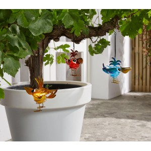 Solar-Hängeleuchte Vogel von Luxform, Deko für Garten, verschiedene Farben.