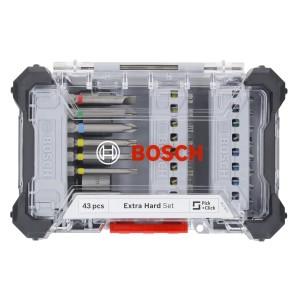 Bosch Schrauber-Bit Set Extra Hard, 43-teilig im transparenten Koffer.