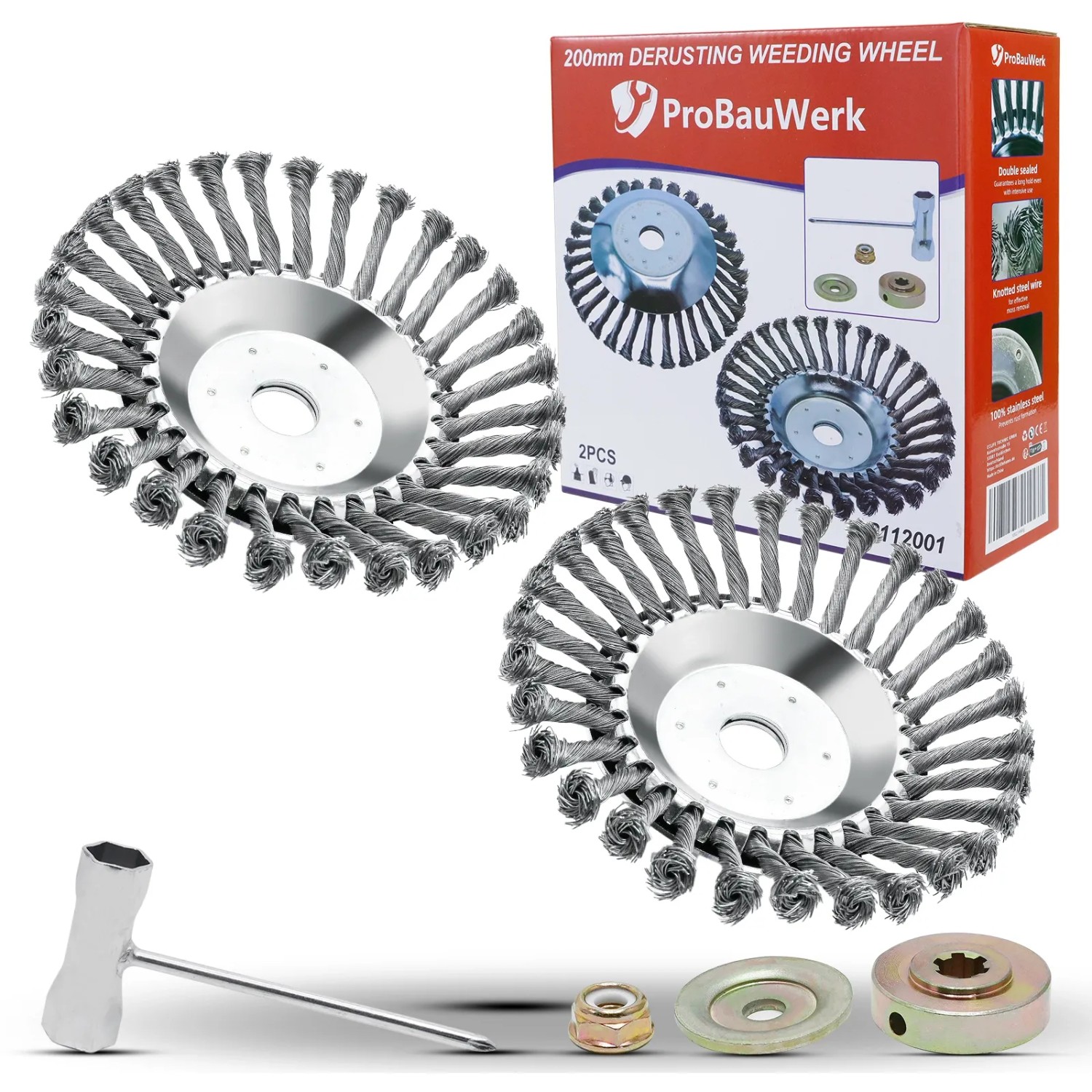 CCLIFE Unkrautbürste Freischneider 30 Bündel 2er Set Wildkrautbürste für Motorsense Rundbürste 200 x 25,4 mm mit Zubehör PROBAUWERK