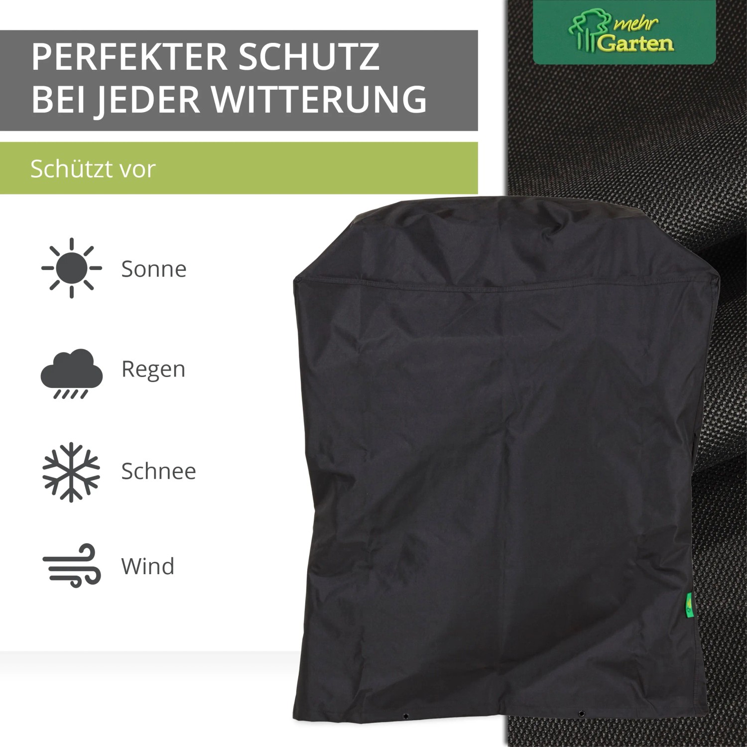 Schwarze, rechteckige Mehr Garten Premium Schutzhülle für Gasgrill.