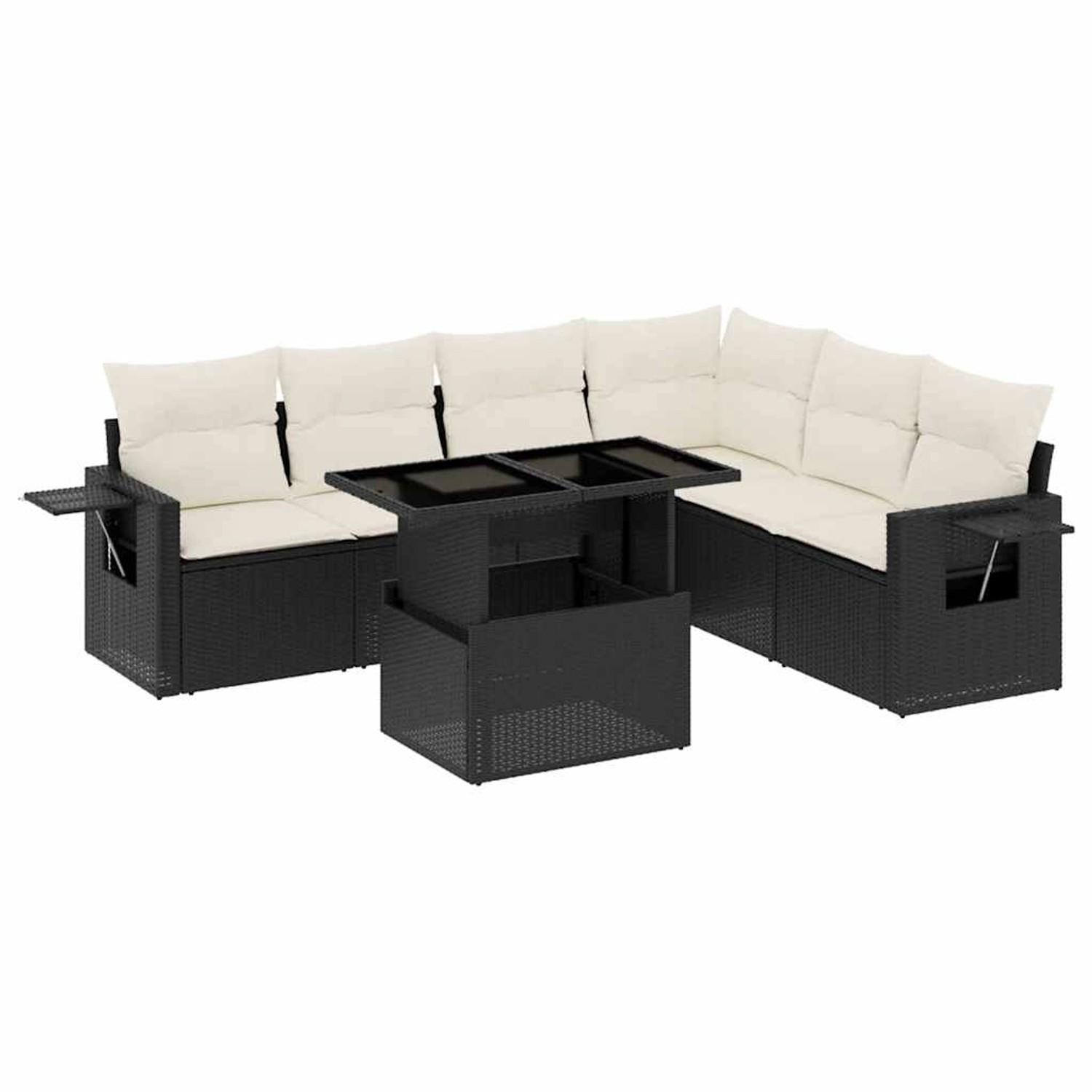 vidaXL 7-Tlg Garten-Sofagarnitur mit Kissen Schwarz Poly Rattan 3267926 günstig online kaufen