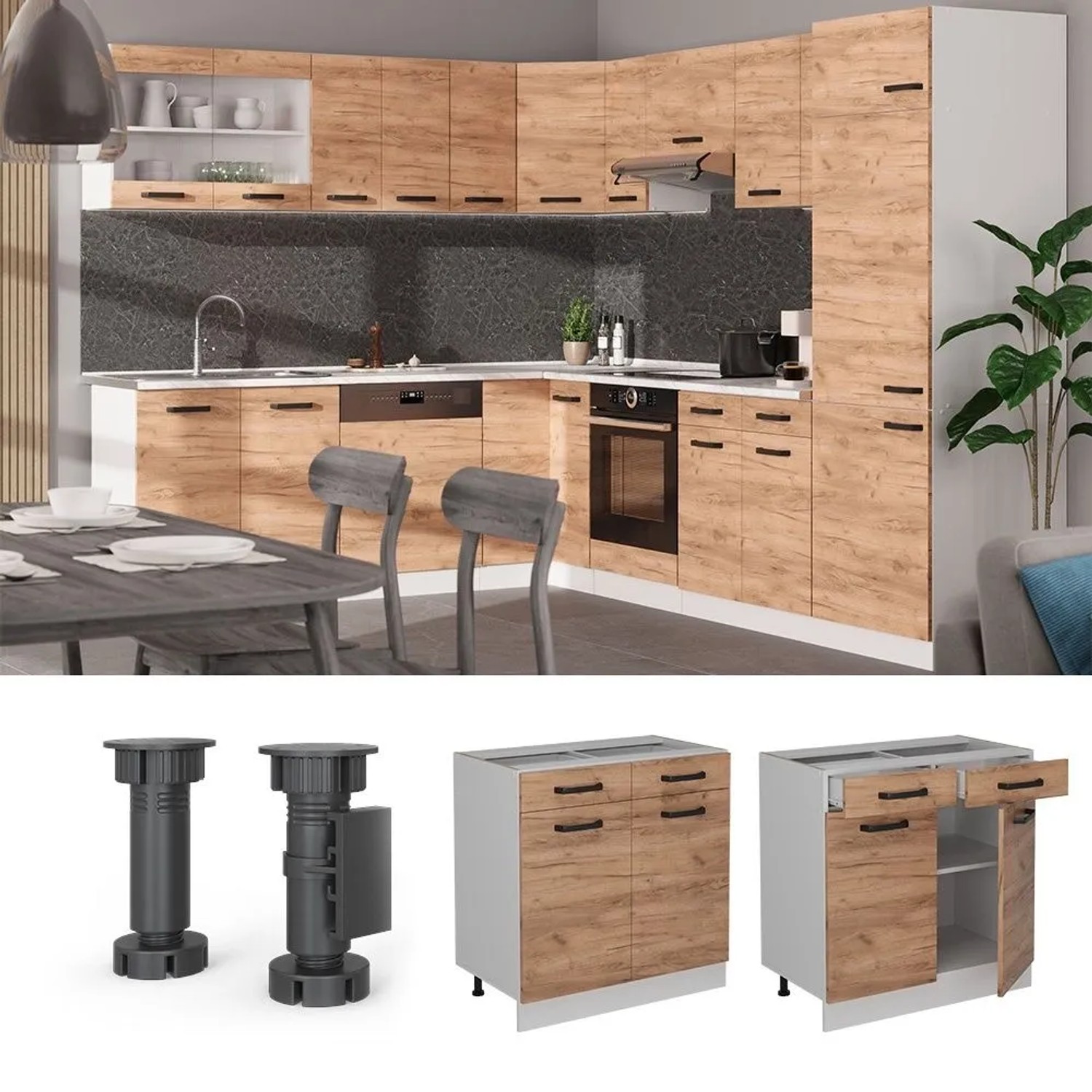 Vicco Küchenunterschrank R-Line Goldkraft Eiche 80 cm ohne Arbeitsplatte Opt 2_2