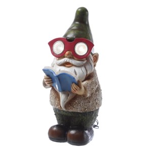 Marelida LED Solar Gartenzwerg Bücherwurm mit leuchtender Brille und blauem Buch. Gartenfigur, Solarleuchte für Garten & Balkon.