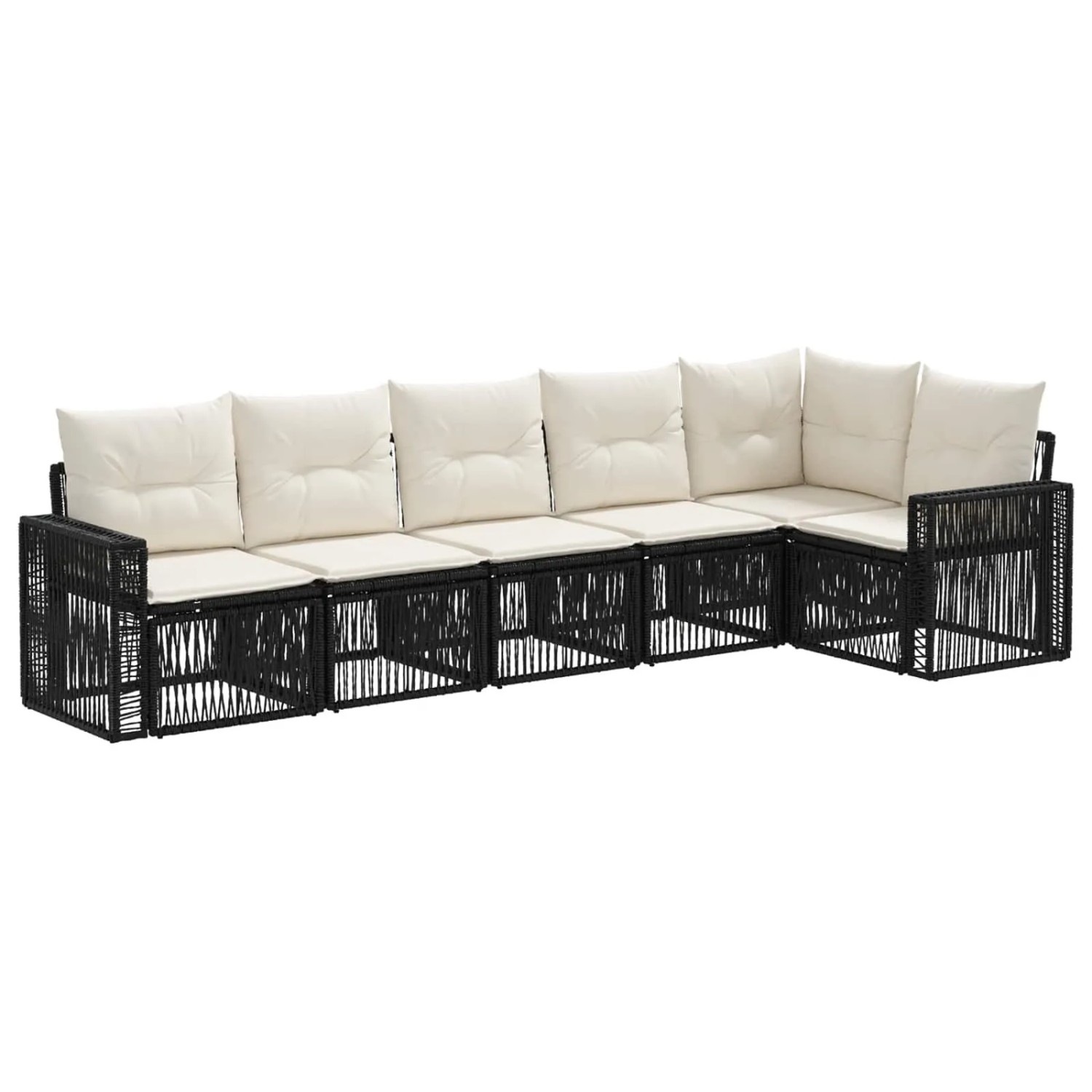 vidaXL Gartensofa-Set 6-Tlg Schwarz und Cremeweiß Poly-Rattan 3435127
