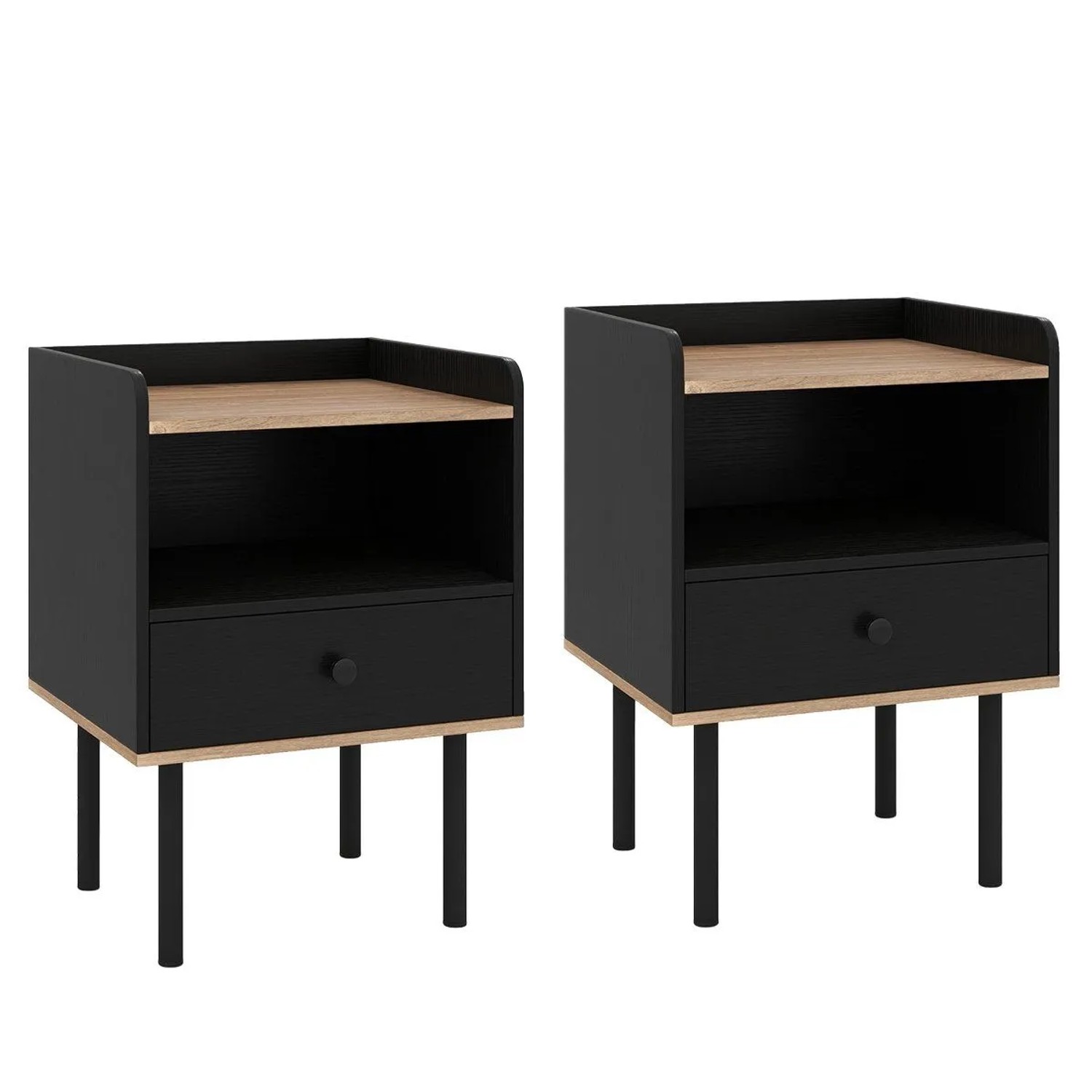Costway 2 Pcs Nachttisch mit Schublade 40,5 x 35 x 56 cm Schwarz