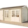 Unbehandeltes Alpholz Gartenhaus Bolton 28 XL mit Anbaudach und Doppeltür.