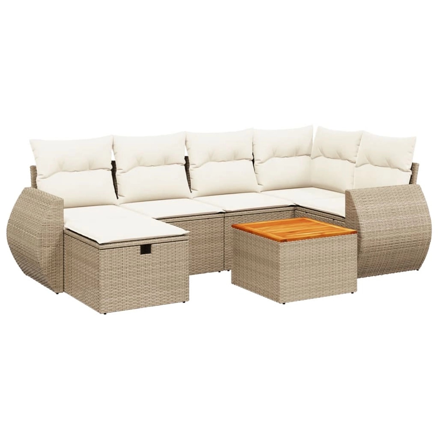 vidaXL 7-Tlg Garten-Sofagarnitur mit Kissen Beige Poly Rattan 3265062