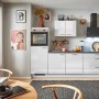 Moderne pino Küchenzeile, 280 cm, Lichtgrau Hochglanz, mit Geräteschrank und Elektrogeräten.