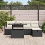 Schwarzes 6-tlg. vidaXL Garten-Sofa-Set aus Poly Rattan mit Kissen für Terrasse und Garten.