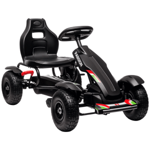 Schwarzes HOMCOM GoKart Tretfahrzeug mit Rennsitz, Handbremsen, Gummireifen und verstellbarem Sitz. Für Kinder.
