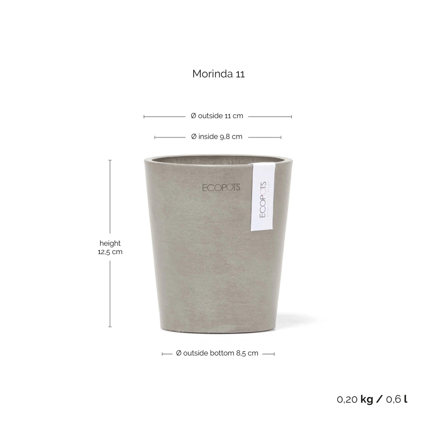 Braungrauer Ecopots Pflanztopf Morinda, 11x12,4 cm, geeignet für Innen- und Außenbereich.