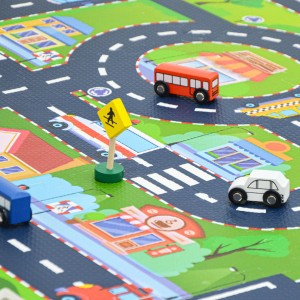 LittleTom Straßen Puzzlematte mit Spielstraße, 12 Teile, mit Autos und Straßenschild.