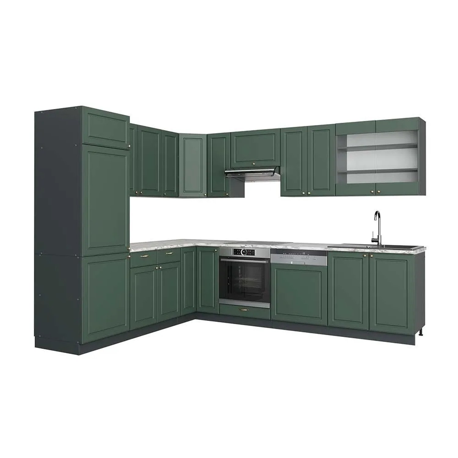 Vicco Eckküche Fame-Line Grün-Gold Landhaus/Anthrazit 287 x 82, AP Marmor