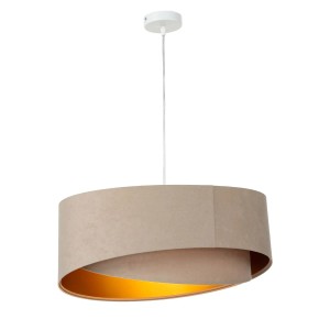 EASYLIGHT Hängelampe Rund 50 cm Breit E27 Stoff Velours Optik In Weiß Beige Gold